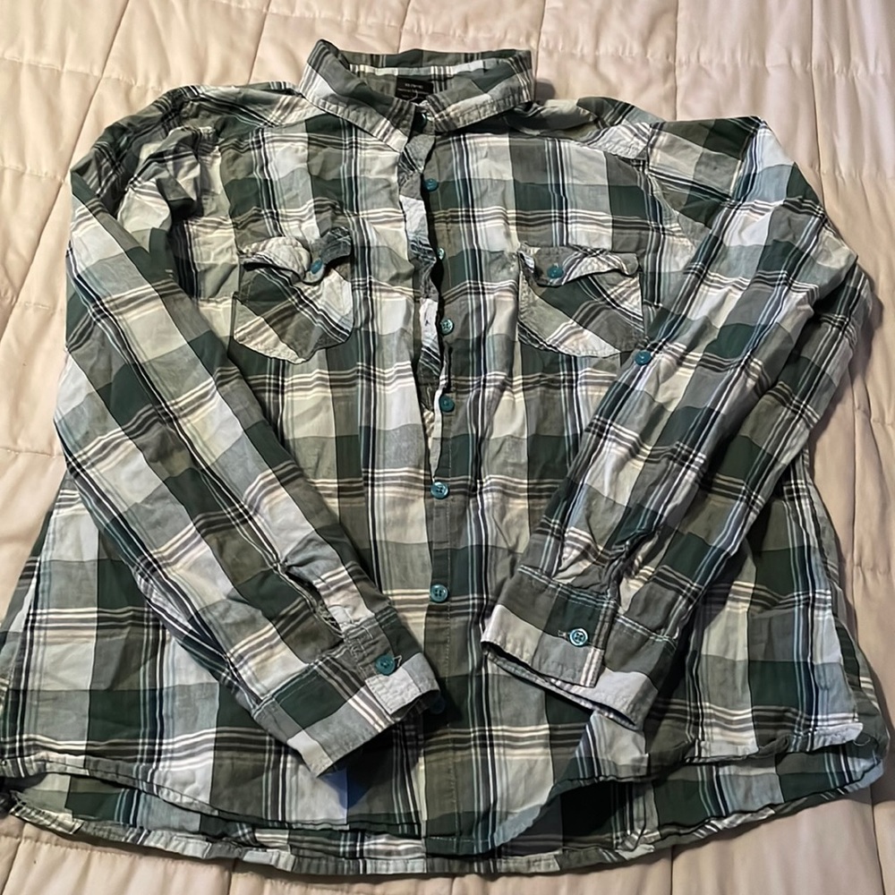 Green plaid button up shirt
